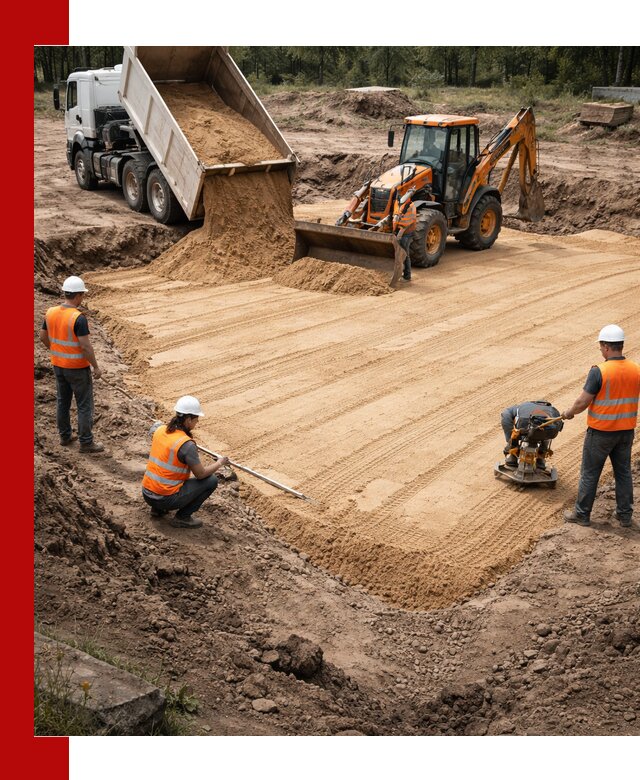 Устройство песчаной подушки для фундаментов и дорог в Кушве